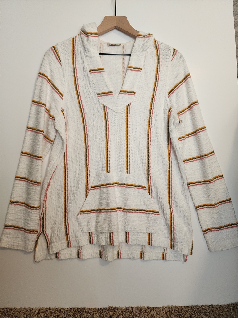 Faherty Baja French Terry Hoodie Pullover with Pink and Mustard Stripes